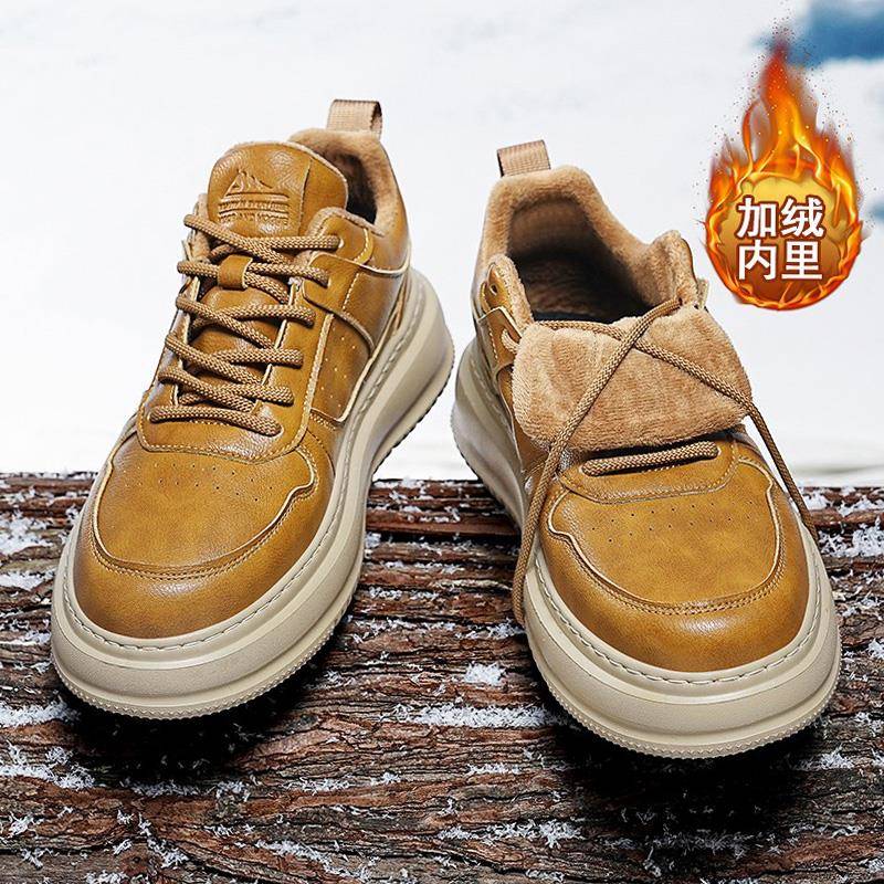 冬季加绒男鞋保暖棉鞋加厚男款运动板鞋2025新款真皮男士休闲皮鞋