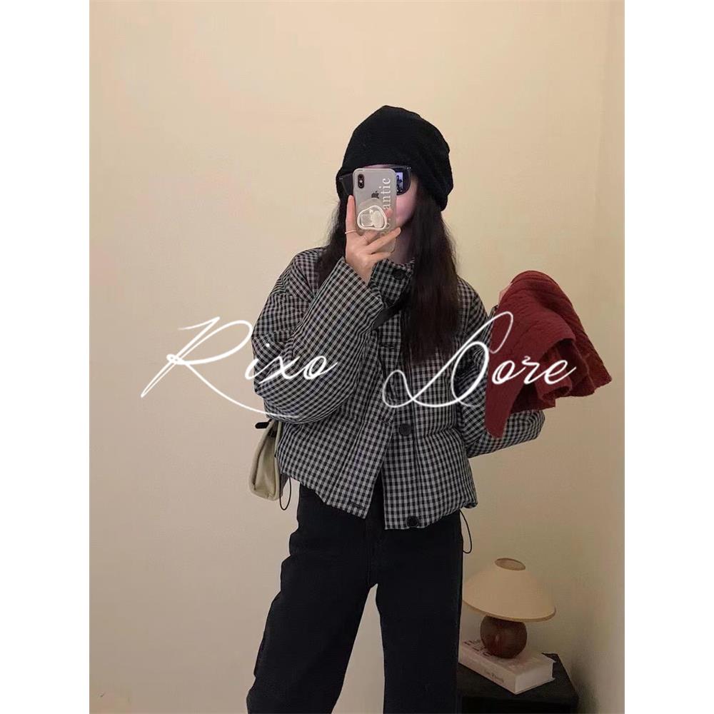 RIXO DORE法式小众设计羽绒服千鸟格短款立领加厚显瘦派克服外套