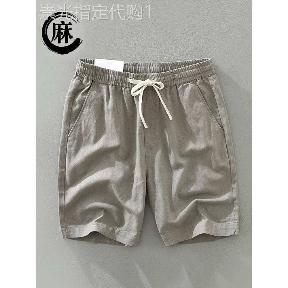 香港亚麻短裤男夏季薄款潮流宽松棉麻五分裤男士白色外穿休闲五分