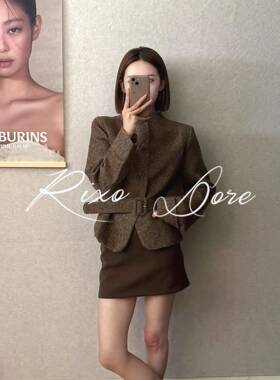 RIXO DORE法式气质收腰立领斜纹短款外套女通勤百搭羊毛呢子上衣