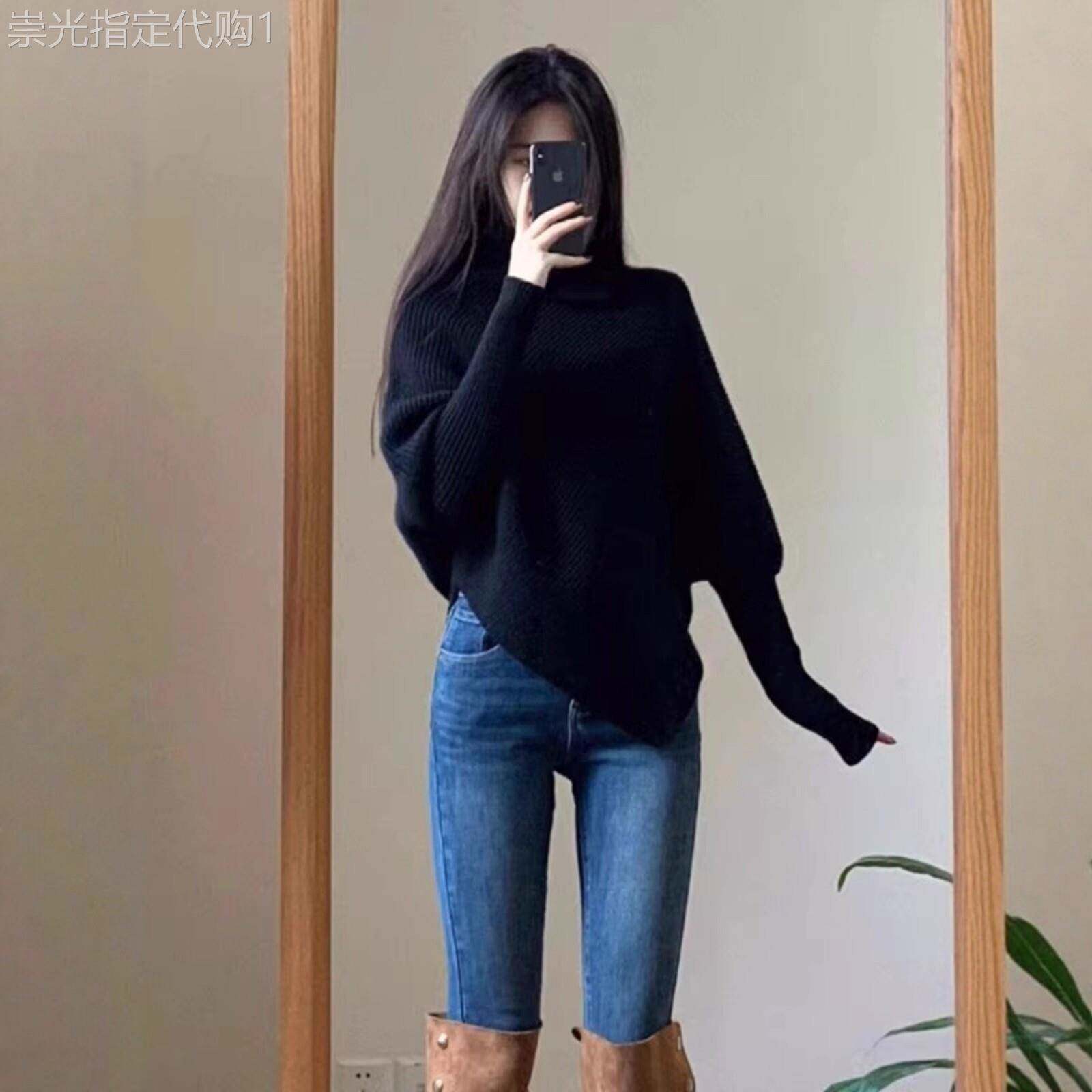 日系不规则高领套头长袖针织衫女秋冬2025新款高级感独特别致毛衣