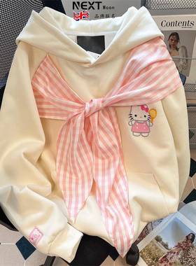 Next Moon英国联名韩系甜美可爱kitty猫刺绣卫衣女秋季蝴蝶结减龄