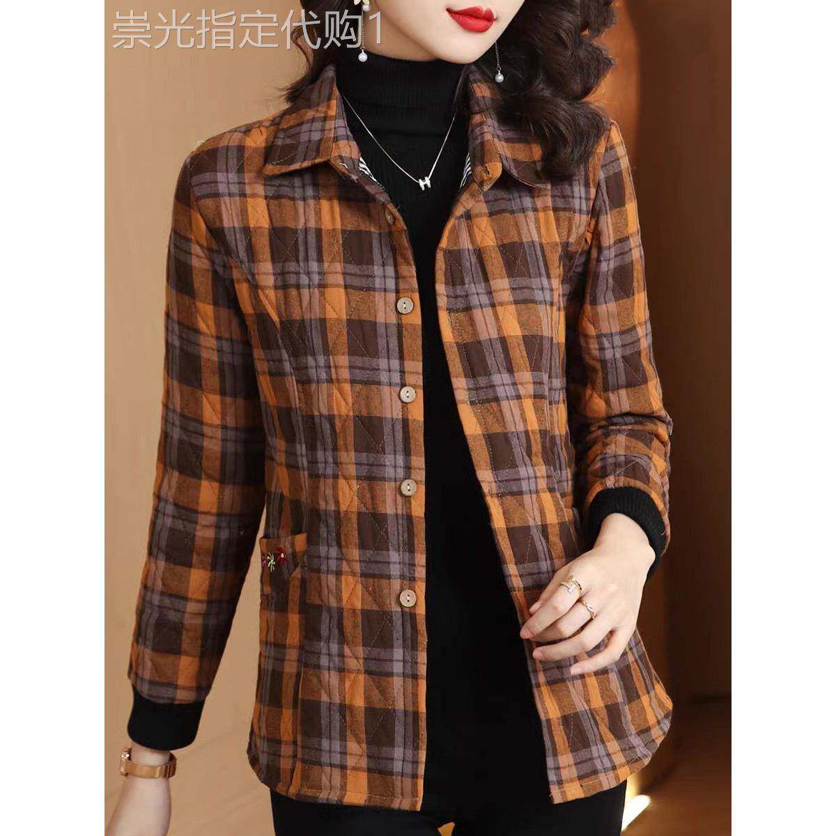 格子衬衫女士秋冬加厚2025新款时尚洋气夹棉棉衣棉服棉袄外套上衣