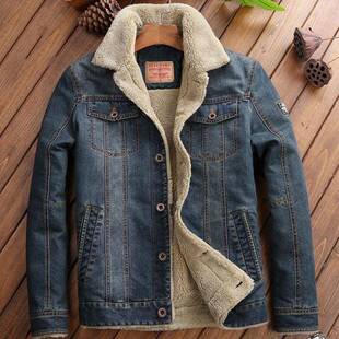 冬季加绒加厚牛仔外套男羊羔绒保暖大码棉衣修身男士休闲工装夹克