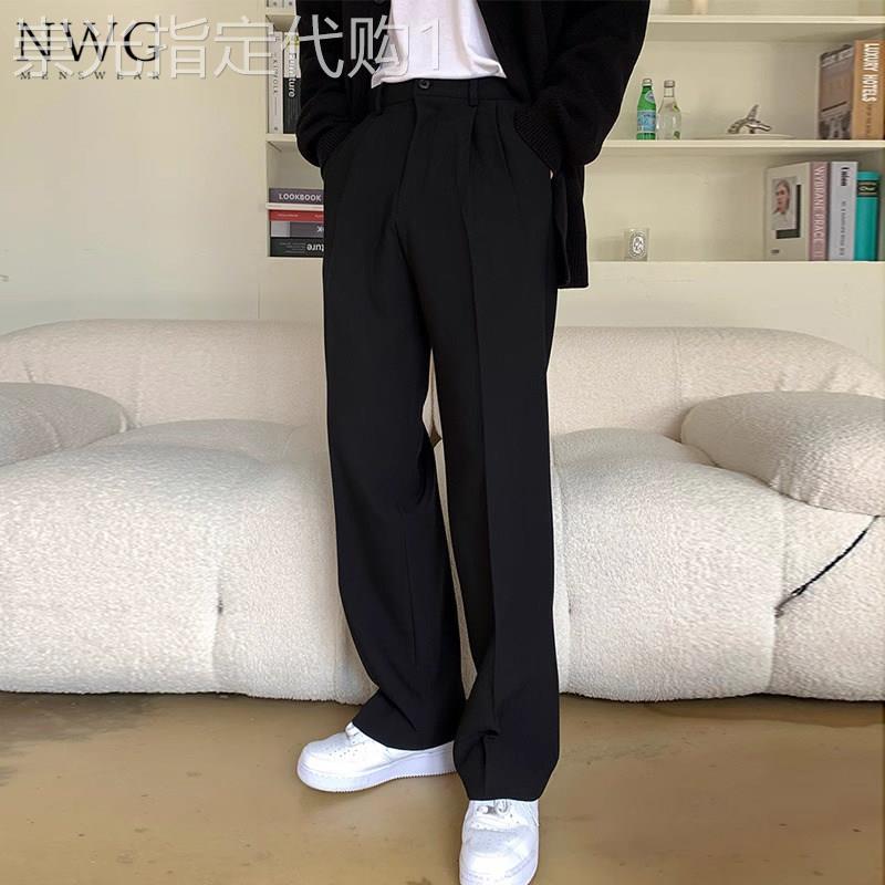 垂感西裤男春秋季2025新款痞帅宽松直筒拖地西装裤子黑色休闲 长