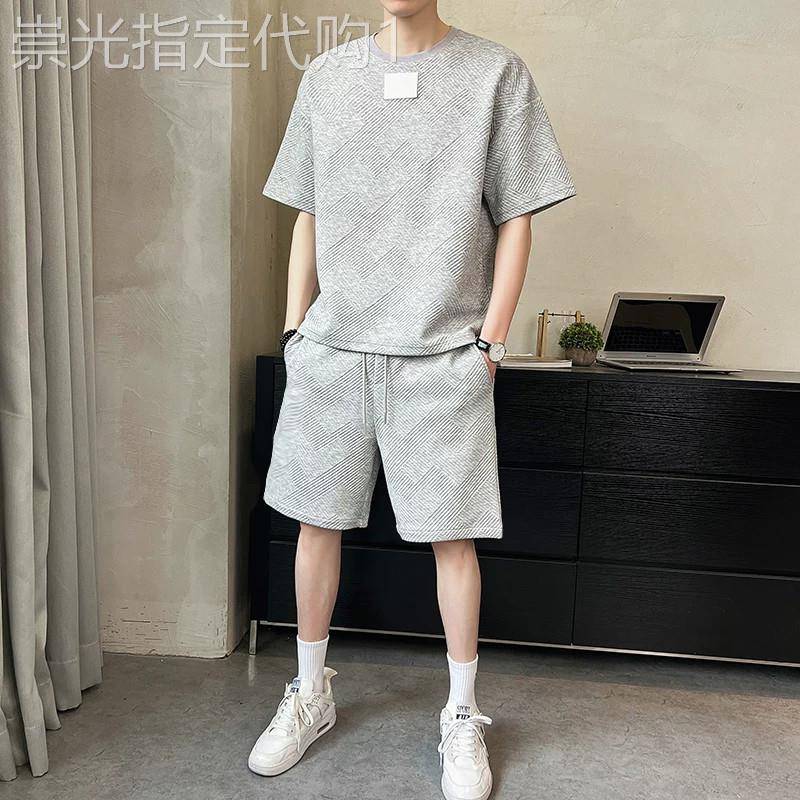 运动套装男夏季潮牌高端短袖T恤短裤休闲两件套男士潮流帅气一套
