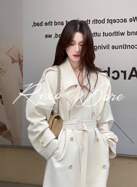 RIXO DORE法式白色长款高个子风衣外套女新款高级英伦风休闲大衣
