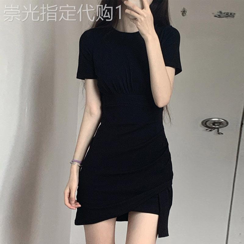 欧洲站夏季新款法式赫本小黑裙高级感不规则包臀收腰显瘦洋装女