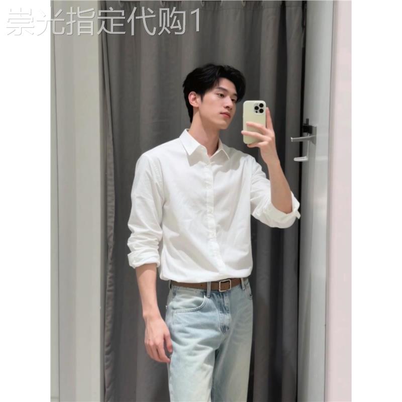 潮牌人夫感穿搭禁欲系长袖衬衣男高级感痞帅潮流白色衬衫西装内搭