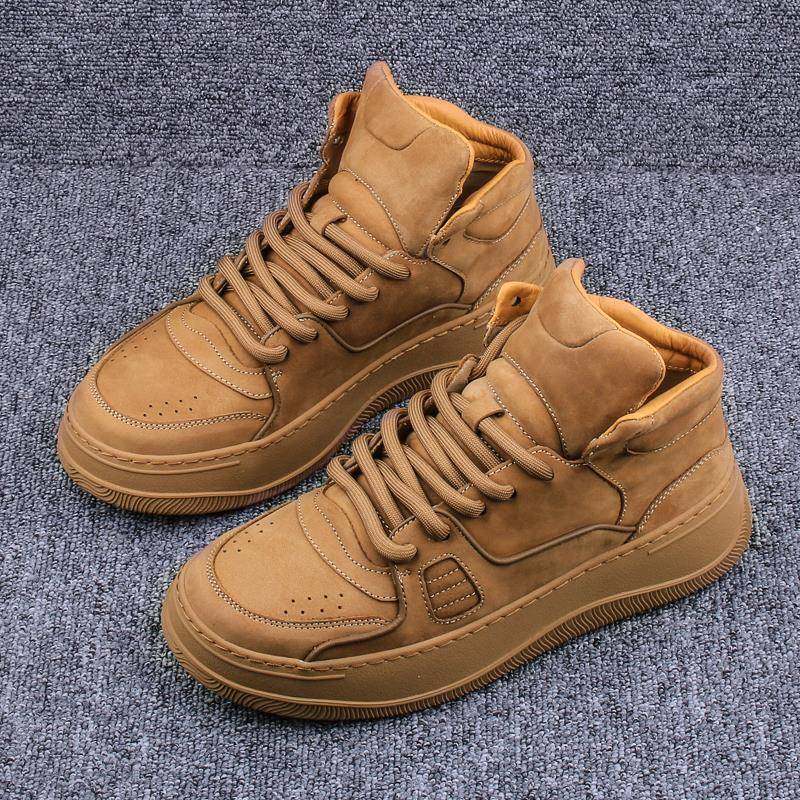 潮牌马丁靴男款高帮时尚休闲保暖厚底增高黑色冬季加绒机车短靴子