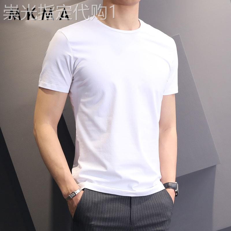 潮牌百搭圆领套头简约修身上衣男新款韩版休闲打底纯棉短袖t恤衫