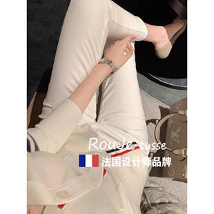 Rouje tusse白色高腰牛仔裤女秋冬显瘦弹力加长紧身小脚铅笔裤子