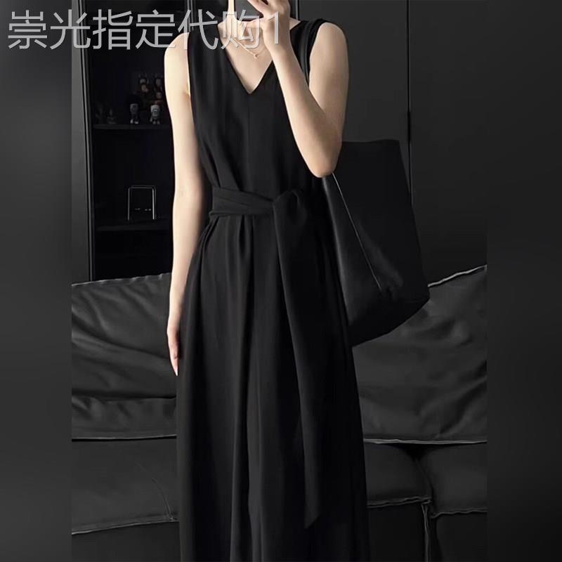 潮牌赫本风无袖洋装女夏季新款收腰显瘦高级感时尚气质V领长裙