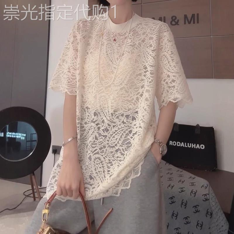 钩花镂空蕾丝短袖女2026春夏新款欧货宽松显瘦高级感大尺码t恤上