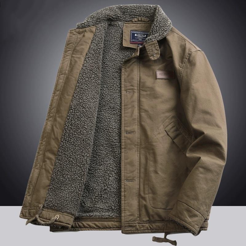 MAROLIO~出口德国！加绒加厚棉衣男士保暖翻领羊羔绒外套纯棉夹克