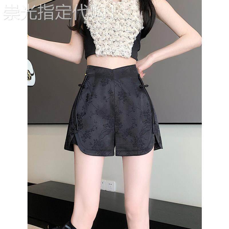 黑色短裤女夏季薄款2026新款高腰a字显瘦时尚休闲冰丝国风裤子女