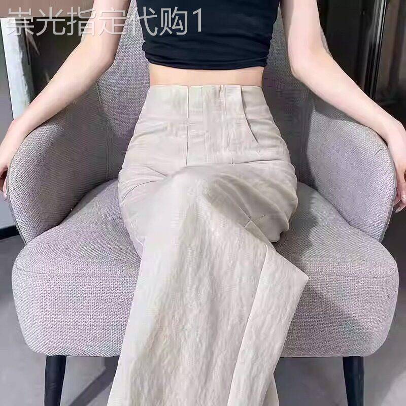 天丝棉麻西装阔腿裤女夏季冰丝亚麻镰刀裤小个子休闲裤直筒长裤子