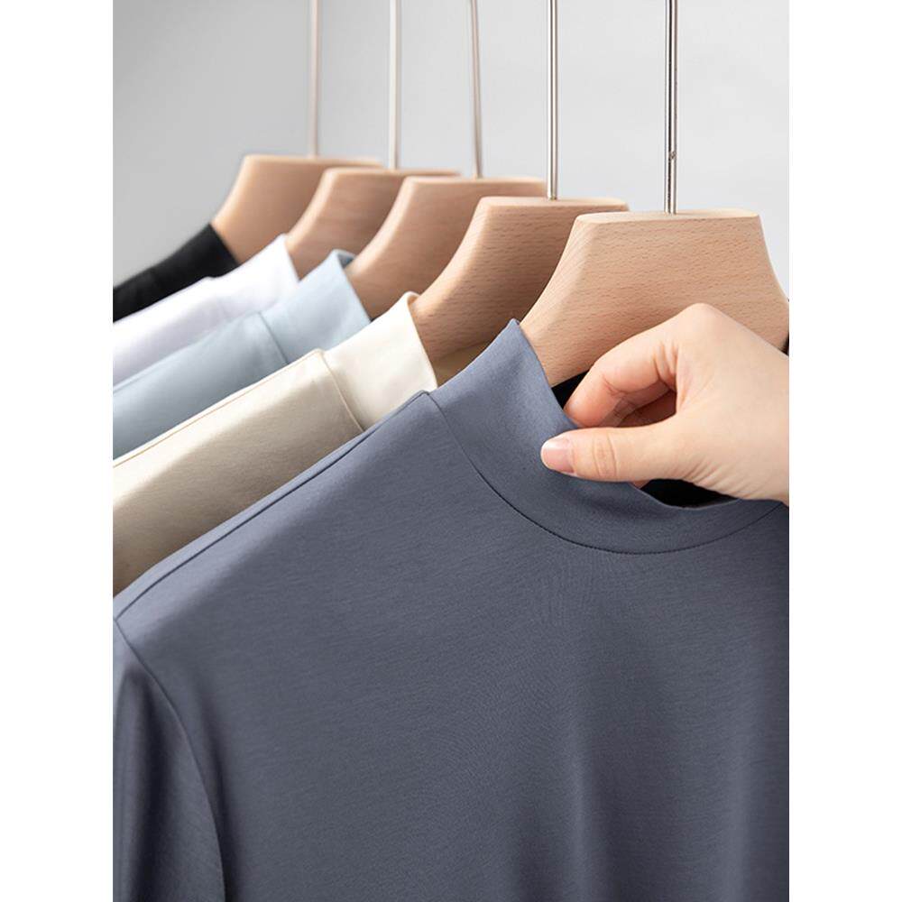 home daily 小领口长袖T恤男纯棉薄款正肩立领修身男士中领打底衫