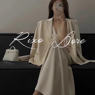 RIXO DORE法式设计v领蕾丝背心连衣裙套装女高级感宽松清冷风西装