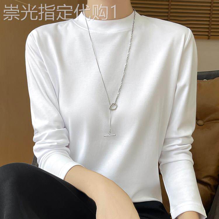 长袖T恤女秋冬2025新款白色打底衫宽松显瘦纯色韩版圆领百搭上衣