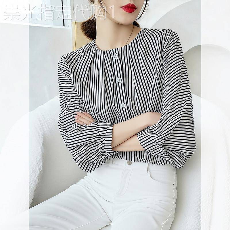 超好看独特七分袖衬衫2026夏季新款女装减龄独特洋派上衣条纹衬衫