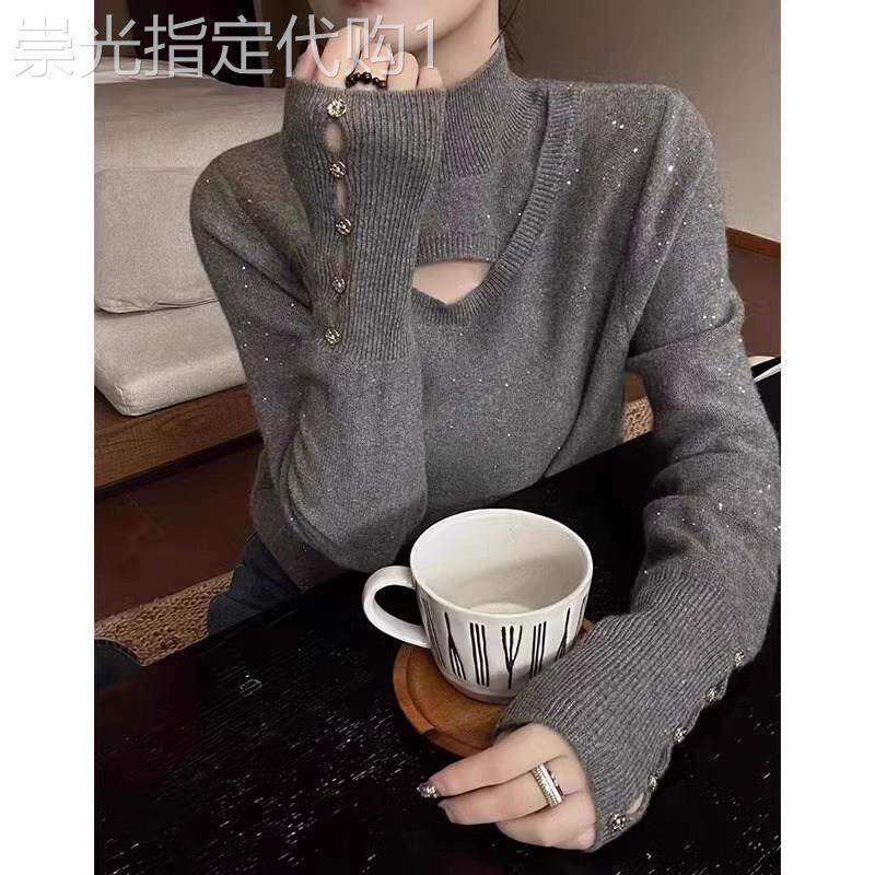 高领毛衣女秋冬季2025新款内搭时尚洋派设计感镂空针织打底衫上衣