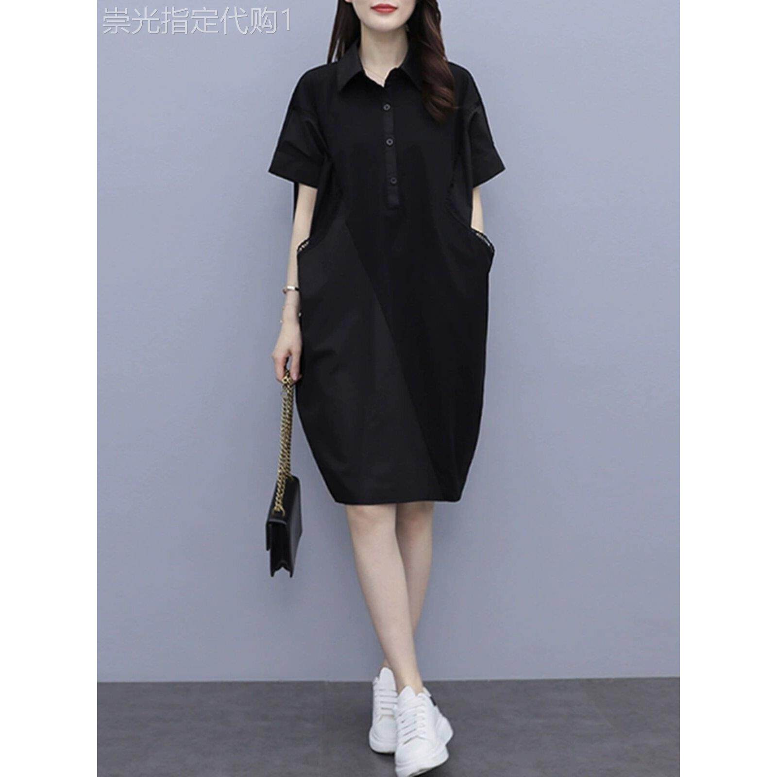 衬衫连衣裙女士2025年夏季新宽松大尺寸肥胖毫米显瘦优雅简单短袖