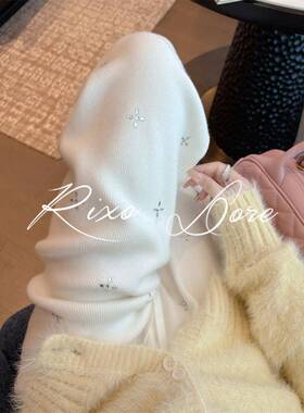 RIXO DORE法式重工烫钻白色针织裤子女软糯温柔风直筒休闲阔腿裤