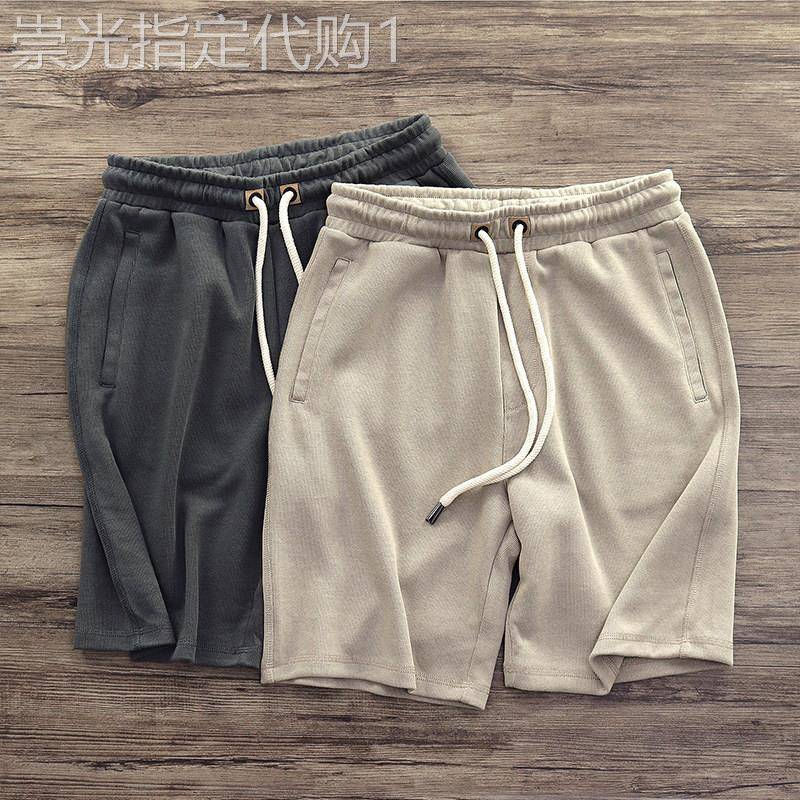 代购香港潮男夏季复古做旧松紧腰运动宽松男士短裤纯棉休闲五分裤