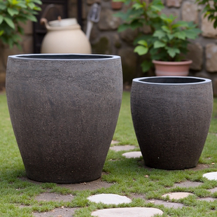 复古特大号落地粗陶紫砂手工花盆缸大口径栽树磨砂睡莲荷花乌龟缸