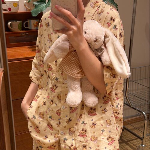 全棉双层纱夏季翻领短袖睡衣套装