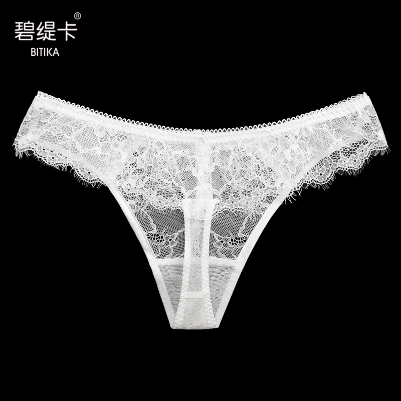 真丝透明性感丁字裤无痕蕾丝内裤