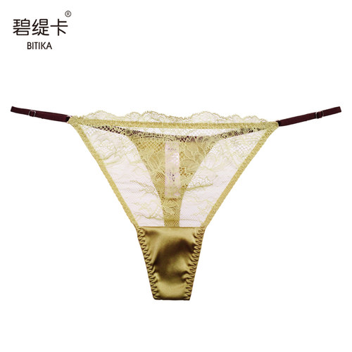 桑蚕丝丁字裤女透明蕾丝无痕内裤