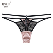春夏桑蚕丝无痕T裤 透明蕾丝性感女士内裤 女 低腰细带轻奢丁字裤