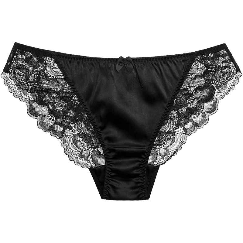 桑蚕丝性感内裤女透明蕾丝三角裤