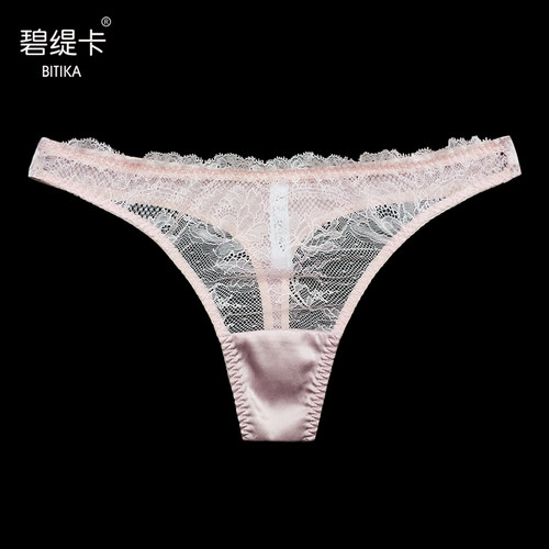 桑蚕丝性感丁字裤女透明蕾丝t裤