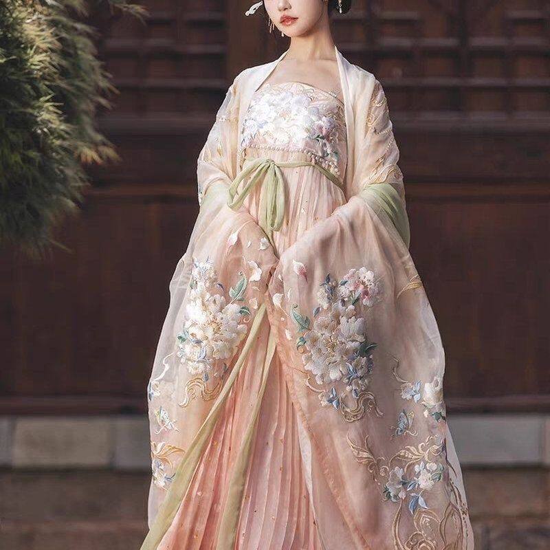 秘唐成人女式芙蓉隐玉原创汉服 重工绣花渐变大袖 唐制诃子裙仙气