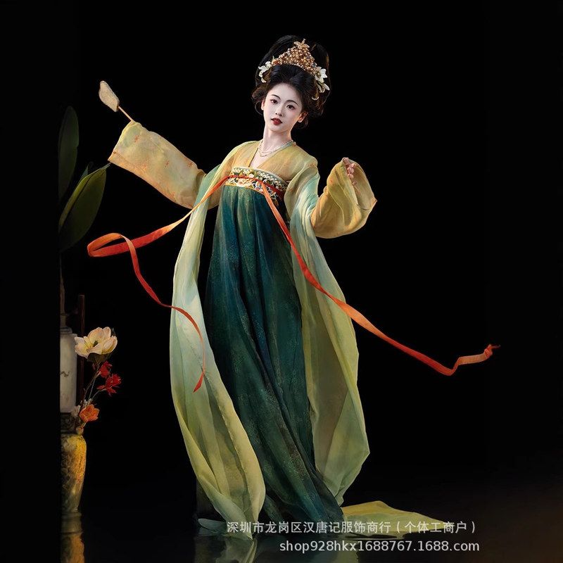沧渊汉服女敦煌唐制复原风团花显瘦齐胸襦裙披帛破裙春夏新款套装