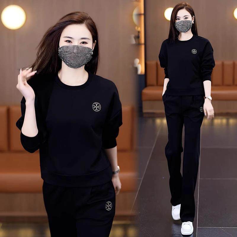 休闲运动套装2025女春季新款韩版宽松显瘦圆领卫衣阔腿裤两件套潮