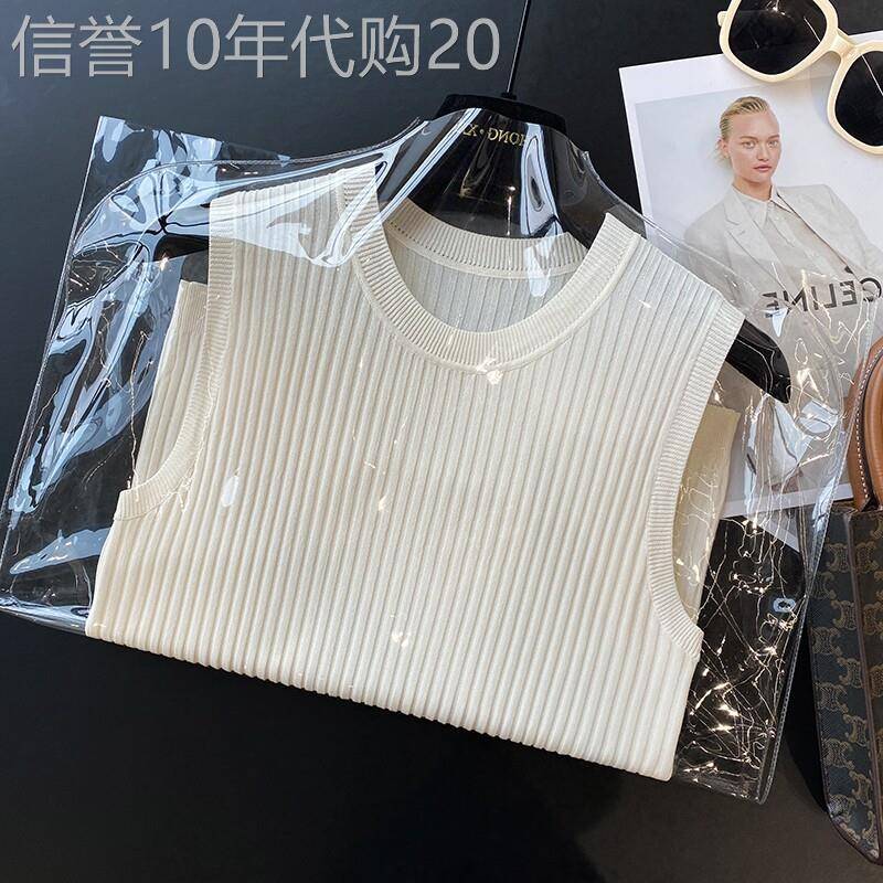 欧货高级感白色圆领冰丝针织背心女夏季外穿显瘦内搭吊带无袖上衣