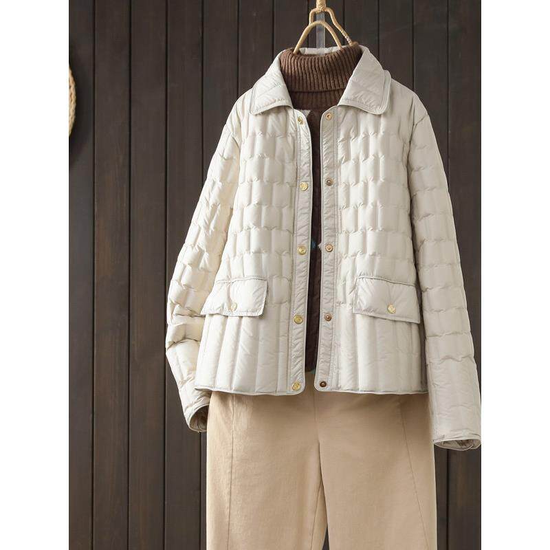 2025冬季新款轻薄90白鸭绒羽绒服女短款小香风小个子保暖翻领外套
