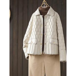 2025冬季新款轻薄90白鸭绒羽绒服女短款小香风小个子保暖翻领外套