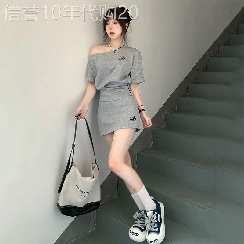 气质休闲运动套装女夏季新款韩版时尚宽松斜肩短袖短裙两件套显瘦图片