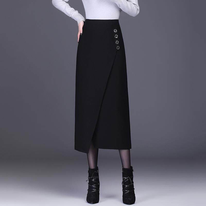 毛呢半身裙包臀裙女秋冬2025新款冬裙高腰显瘦不规则一步直筒长裙