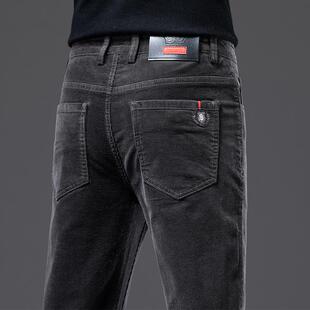 高端春秋款灯芯绒裤子男士外穿加绒条绒男裤灯草绒休闲裤直筒长裤