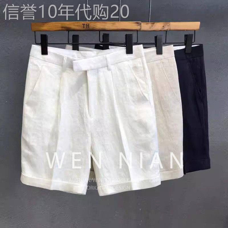 韩国WEN NIAN高端亚麻五分裤男2026夏季薄款透气西裤休闲中裤潮牌