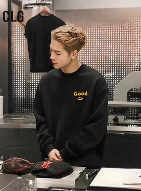 香港CLG潮牌王嘉尔同款笑脸卫衣重磅印花黑色男女款百搭秋冬外套