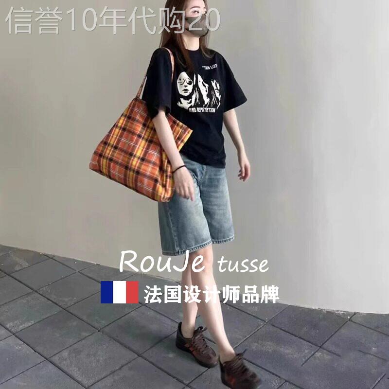 Rouje tusse高腰五分牛仔短裤女夏薄款直筒中裤宽松显腿长阔腿潮