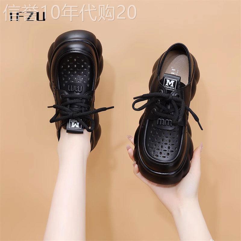 真皮镂空乐福鞋女夏季2026新款松糕厚底增高洞洞凉鞋英伦风小皮鞋