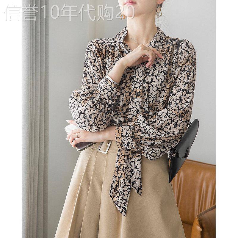 2026春夏新款雪纺衬衫女长袖宽松轻熟设计感小众樱桃碎花V领上衣